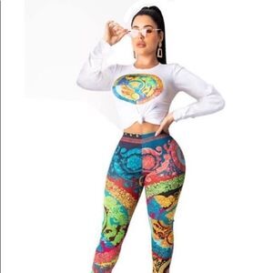 Sexy printed 2 piece set ( pants & top) sz Xlarge